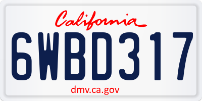 CA license plate 6WBD317