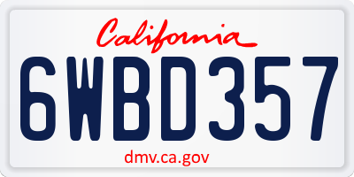 CA license plate 6WBD357
