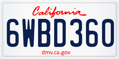 CA license plate 6WBD360