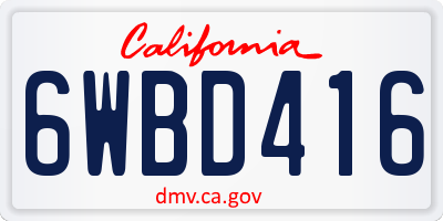 CA license plate 6WBD416