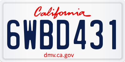 CA license plate 6WBD431
