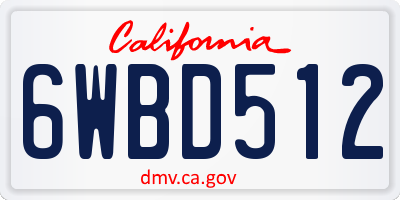 CA license plate 6WBD512
