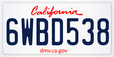 CA license plate 6WBD538