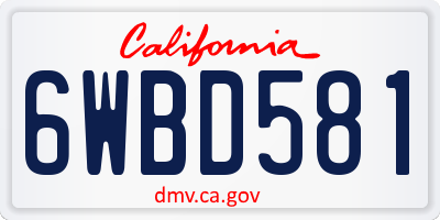 CA license plate 6WBD581
