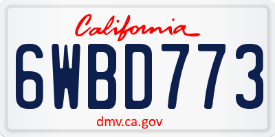 CA license plate 6WBD773