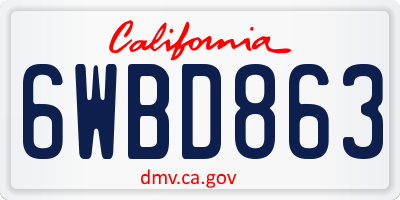 CA license plate 6WBD863