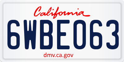 CA license plate 6WBE063