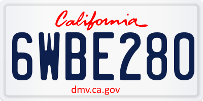 CA license plate 6WBE280
