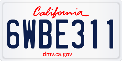 CA license plate 6WBE311