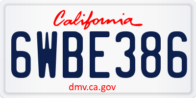 CA license plate 6WBE386