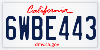 CA license plate 6WBE443