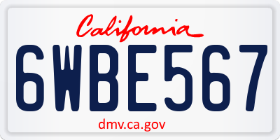 CA license plate 6WBE567