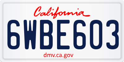CA license plate 6WBE603