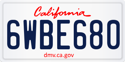 CA license plate 6WBE680