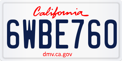CA license plate 6WBE760