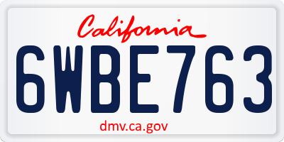 CA license plate 6WBE763