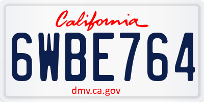 CA license plate 6WBE764