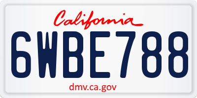 CA license plate 6WBE788