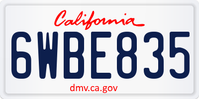 CA license plate 6WBE835