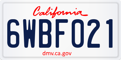 CA license plate 6WBF021