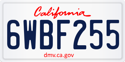 CA license plate 6WBF255