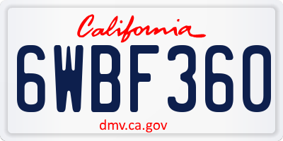CA license plate 6WBF360