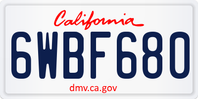 CA license plate 6WBF680