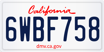CA license plate 6WBF758