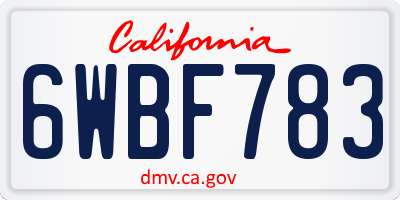 CA license plate 6WBF783