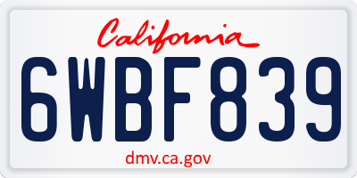 CA license plate 6WBF839