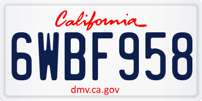CA license plate 6WBF958