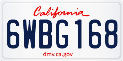 CA license plate 6WBG168