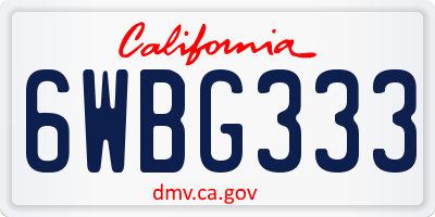 CA license plate 6WBG333