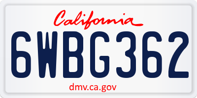 CA license plate 6WBG362