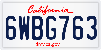 CA license plate 6WBG763