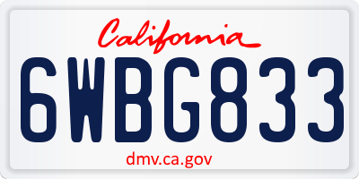 CA license plate 6WBG833