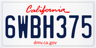 CA license plate 6WBH375