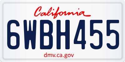 CA license plate 6WBH455