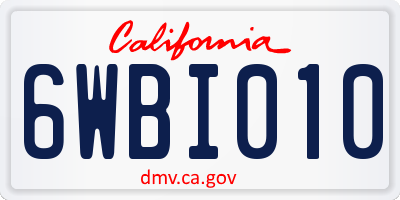 CA license plate 6WBI010