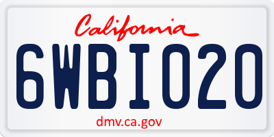 CA license plate 6WBI020