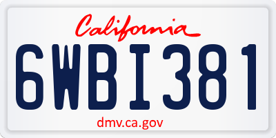 CA license plate 6WBI381