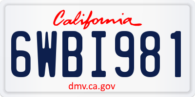 CA license plate 6WBI981