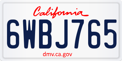 CA license plate 6WBJ765