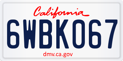CA license plate 6WBK067