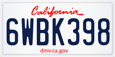 CA license plate 6WBK398