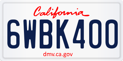 CA license plate 6WBK400