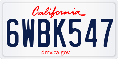 CA license plate 6WBK547
