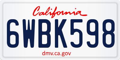 CA license plate 6WBK598