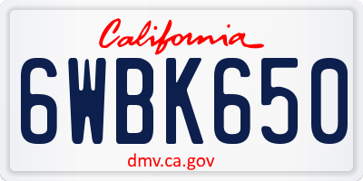 CA license plate 6WBK650