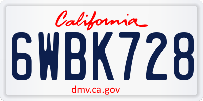 CA license plate 6WBK728
